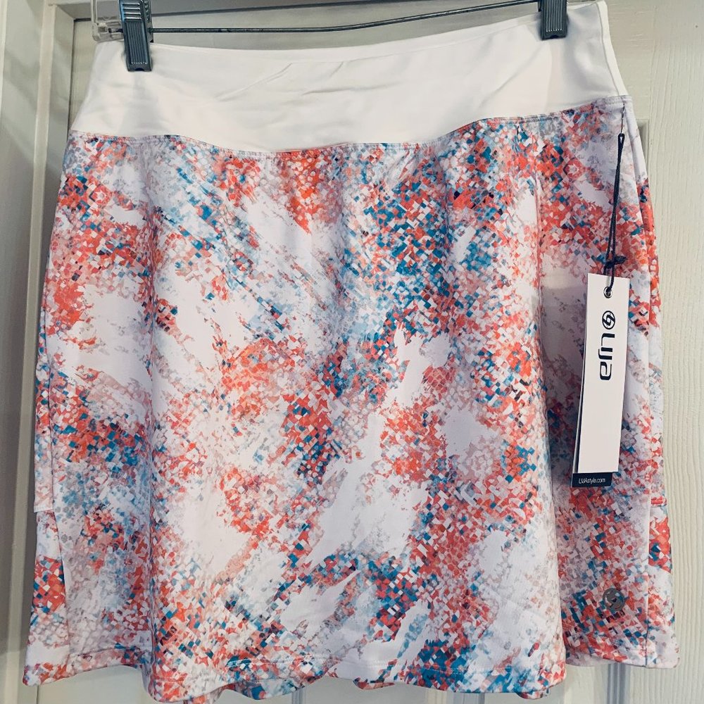 Lija Womens Tennis/Golf Skirt/Skort  Medium  Orange/Blue/White NWT